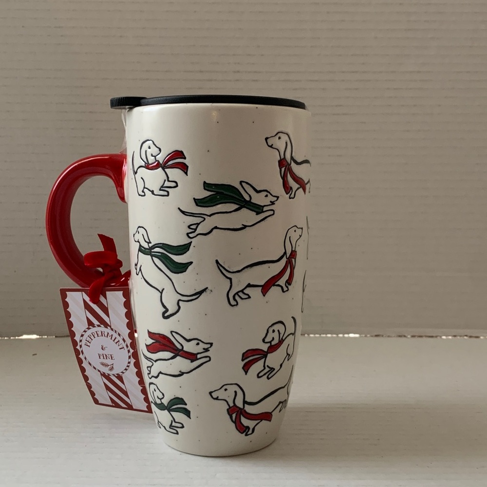 Peppermint and Pine Peppermint Dachshund Dog Travel Mug NEW